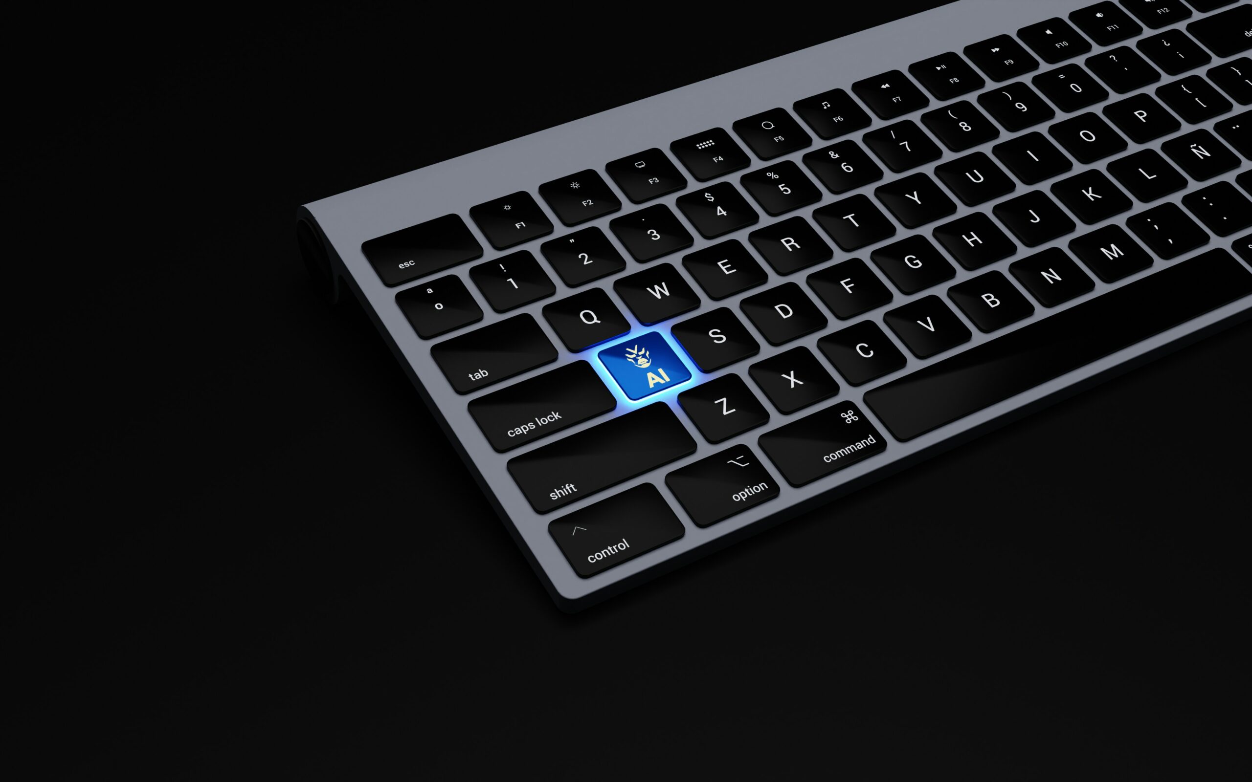 7-Great-Examples-of-How-AI-is-Helping-Small-Businesses-scaledjpg • Managed IT Services and Cybersecurity Provider in Singapore. a black keyboard with a blue button on it