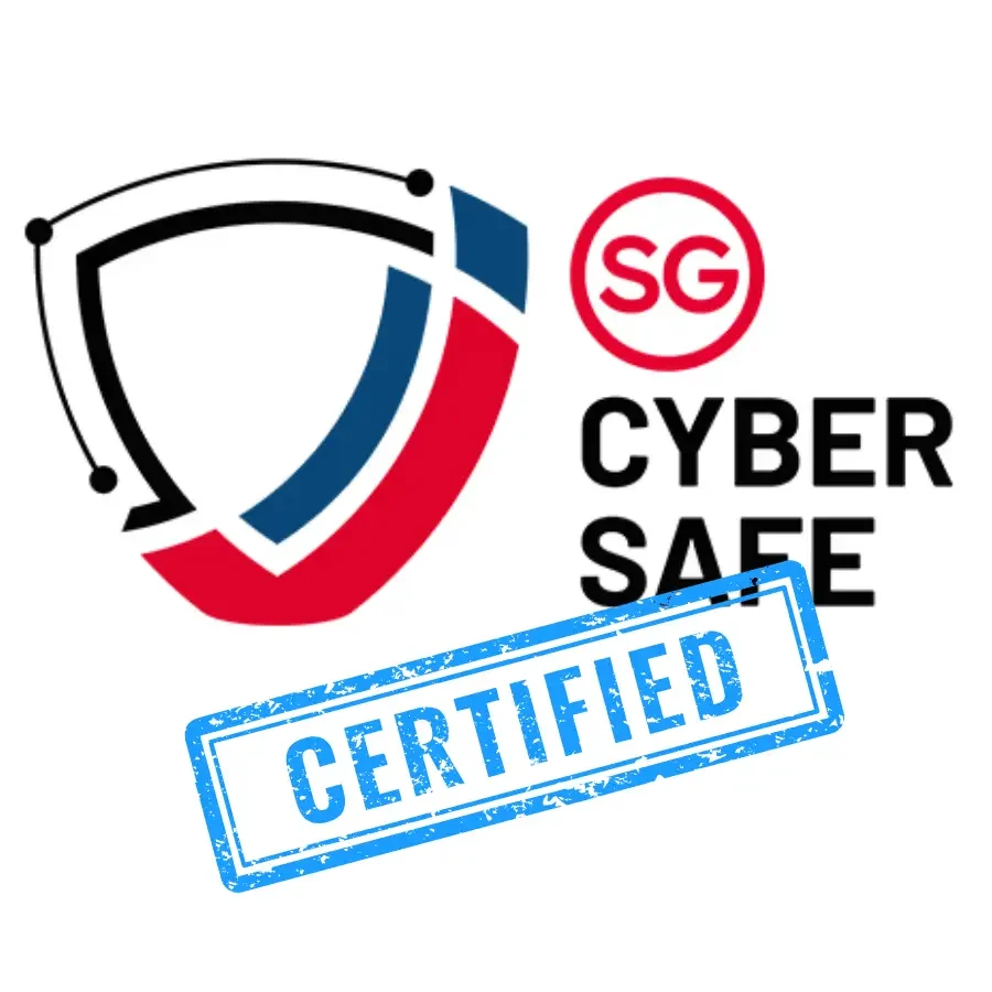 Cyber Safe Certified badge featuring a shield logo and the text 'CYBER SAFE' with a blue stamped 'CERTIFIED' overlaid.